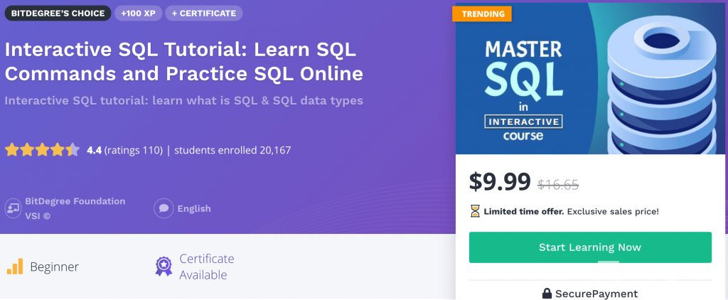 SQL interactive course Bitdegree