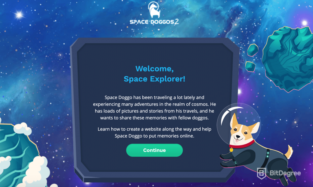 learn HTML and CSS with Space Doggos